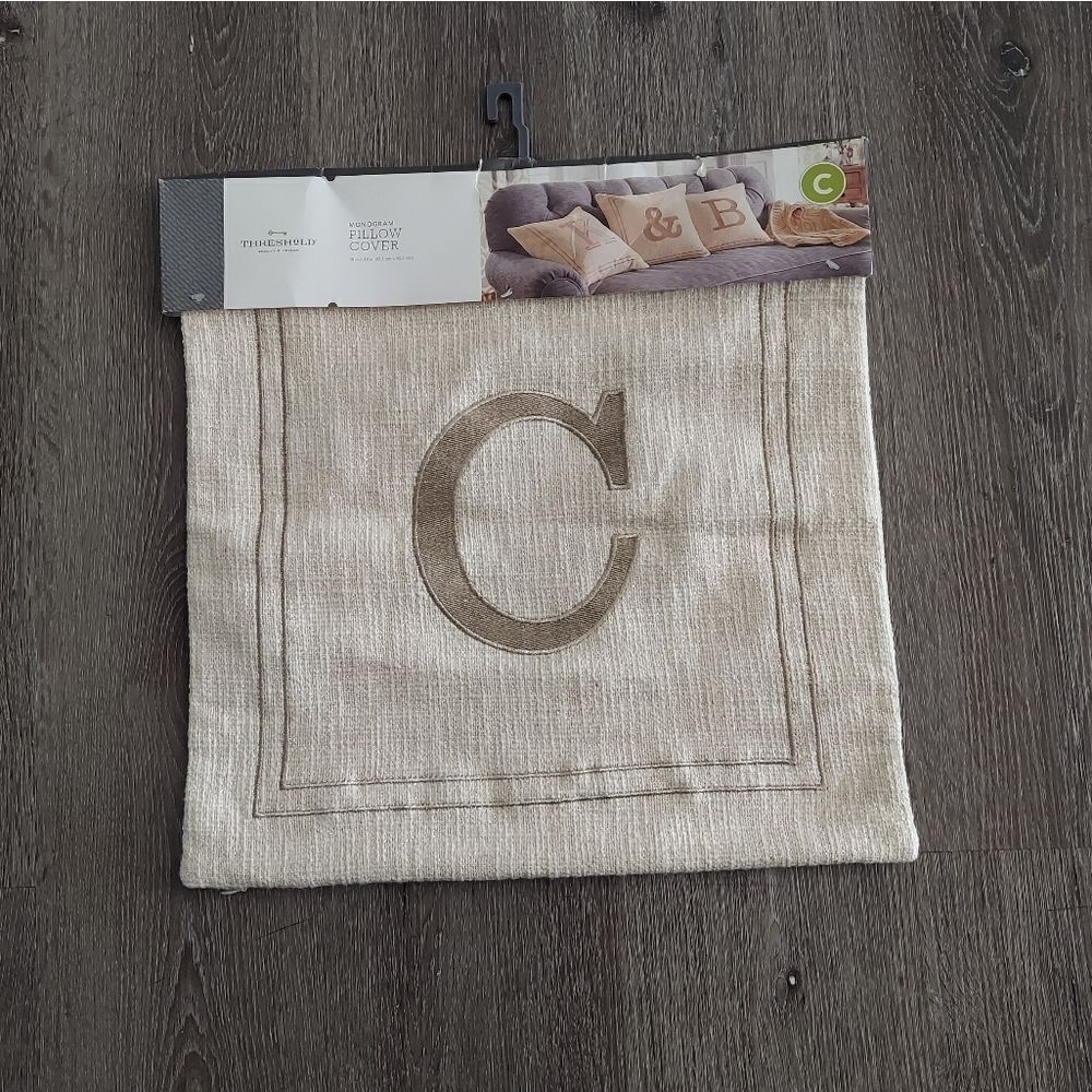 Threshold Monogram Throw Pillow Cover 18" x 18" Metallic Neutral "C"